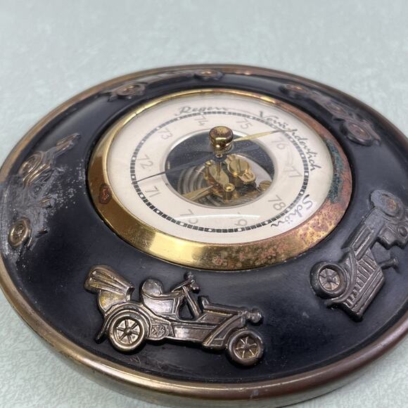 Vintage Aneroid Barometer Solid Brass & Glass German Car Themed - Picture 3 of 7